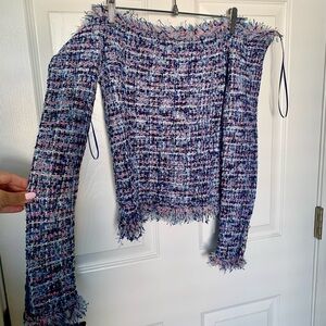 Zara Blue and Pink Off-Shoulder Sweater